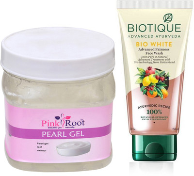 

Pink Root PEARL GEL 500G WITH BIOTIQUE WHITE FAIRNESS FACEWASH(Set of 2)