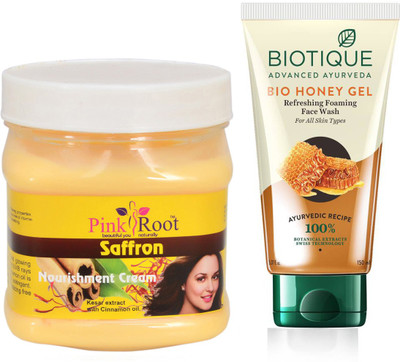 

Pink Root SAFFRON CREAM 500G WITH BIOTIQUE HONEY FACEWASH(Set of 2)