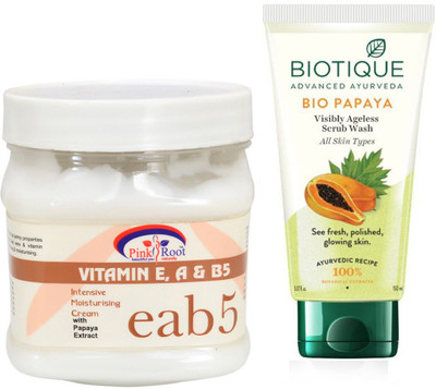 

Pink Root VITAMIN E,A,B5 MASSAGE CREAM 500G WITH PAPAYA FACEWASH(Set of 2)