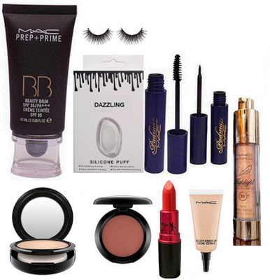 

Dazzling Silicon Puff&MAc Prep+Prime BB Beauty Foundation & Padma Mascara &Padma Eyeliner & Eyelashes & Blusher & COmpact & Lady Gaga lipstick & Highlighter & Select Cover-up(Set of 10)