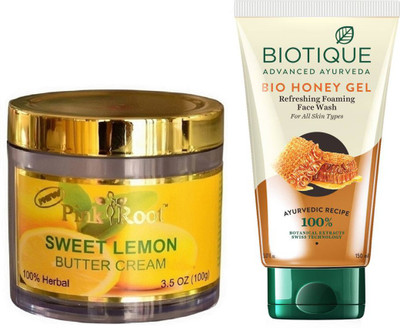 

Pink Root SWEET LEMON BUTTER CREAM 100G WITH HONEY FACEWASH(Set of 2)