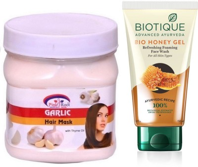 

Pink Root GARLIC HAIR MASK 500G WITH BIOTIQUE HONEY FACEWASH(Set of 2)