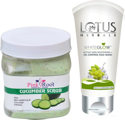 

Pink Root CUCUMBER SCRUB 500G WITH LOTUS OIL CONTROL FACEWASH(Set of 2)