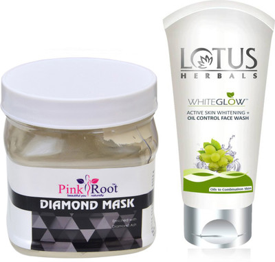 

Pink Root DIAMOND MASK 500G WITH LOTUS OIL CONTROL FACEWASH(Set of 2)