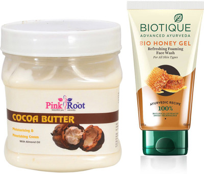 

Pink Root COCOA BUTTER CREAM 500G WITH BIOTIQUE HONEY FACEWASH(Set of 2)