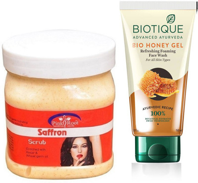 Pink Root SAFFRON SCRUB 500G WITH BIOTIQUE HONEY FACEWASH(Set of 2)