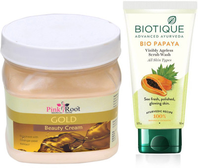 Pink Root GOLD CREAM 500G WITH PAPAYA FACEWASH(Set of 2)