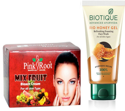 

Pink Root MIX FRUIT BLEACH 250G WITH BIOTIQUE HONEY FACEWASH(Set of 2)