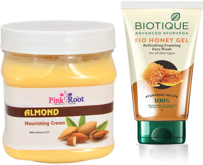 

Pink Root ALMOND CREAM 500G WITH HONEY FACEWASH(Set of 2)