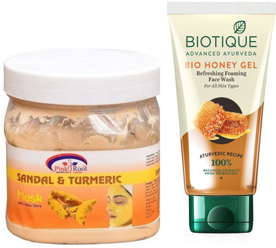 

Pink Root SANDAL TURMERIC MASK 500G WITH HONEY FACEWASH(Set of 2)