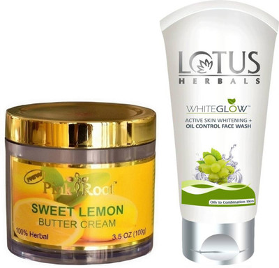 

Pink Root SWEET LEMON BUTTER CREAM 100G WITH LOTUS OIL CONTROL FACEWASH(Set of 2)