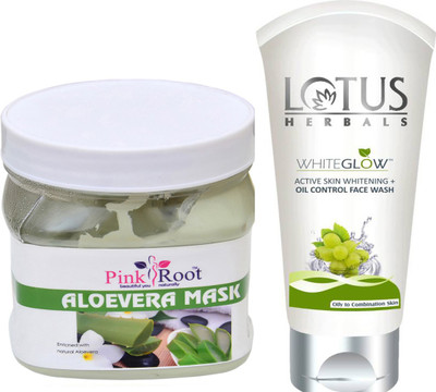 

Pink Root ALOEVERA MASK 500G WITH LOTUS OIL CONTROL FACEWASH(Set of 2)