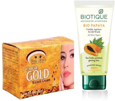 

Pink Root GOLD BLEACH 250G WITH BIOTIQUE PAPAYA FACEWASH(Set of 2)
