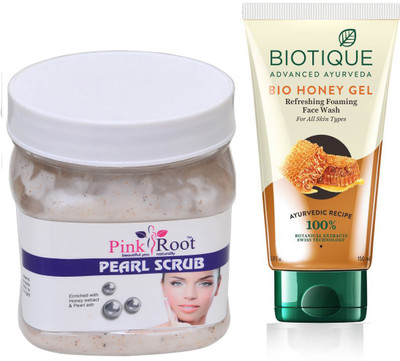 

Pink Root PEARL SCRUB 500G WITH HONEY FACEWASH(Set of 2)