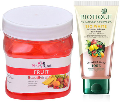 

Pink Root FRUIT GEL 500G WITH BIOTIQUE WHITE FAIRNESS FACEWASH(Set of 2)