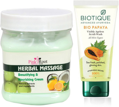 

Pink Root HERBAL MASSAGE CREAM 500G WITH BIOTIQUE PAPAYA FACEWASH(Set of 2)
