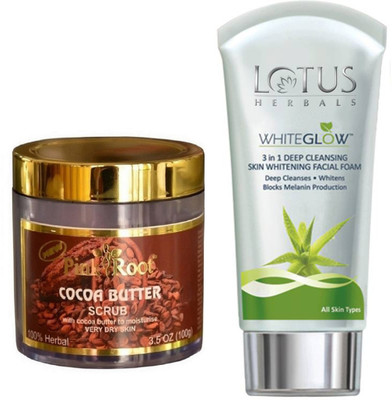 

Pink Root COCOA BUTTER SCRUB 100G WITH LOTUS SKIN WHITENING FACEWASH(Set of 2)