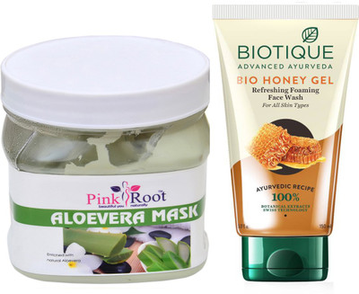 

Pink Root ALOEVERA MASK 500G WITH HONEY FACEWASH(Set of 2)
