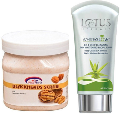 

Pink Root BLACKHEAD SCRUB 500G WITH LOTUS SKIN WHITENING FACEWASH(Set of 2)
