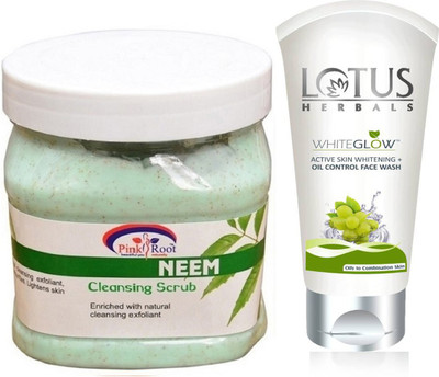 

Pink Root NEEM SCRUB 500G WITH LOTUS OIL CONTROL FACEWASH(Set of 2)
