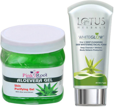 

Pink Root ALOEVERA GEL 500G WITH LOTUS SKIN WHITENING FACEWASH(Set of 2)