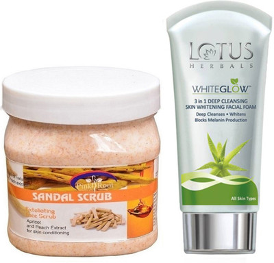 

Pink Root SANDAL SCRUB 500G WITH LOTUS SKIN WHITENING FACEWASH(Set of 2)
