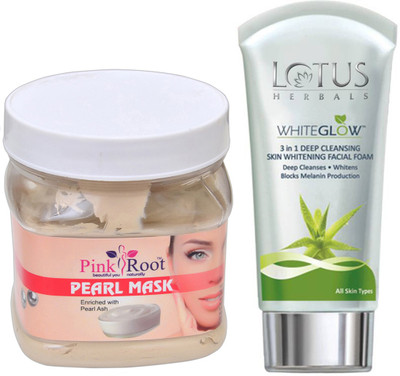 

Pink Root PEARL MASK 500G WITH LOTUS SKIN WHITENING FACEWASH(Set of 2)