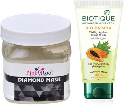 

Pink Root DIAMOND MASK 500G WITH PAPAYA FACEWASH(Set of 2)