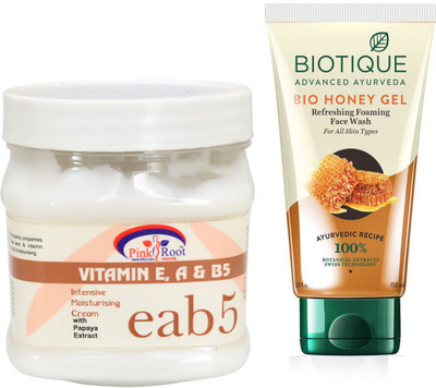 

Pink Root VITAMIN E,A,B5 MASSAGE CREAM 500G WITH HONEY FACEWASH(Set of 2)