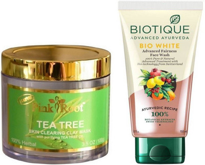

Pink Root TEA TREE MUD MASK 100G WITH BIOTIQUE WHITE FAIRNESS FACEWASH(Set of 2)