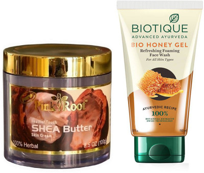 

Pink Root SHEA BUTTER CREAM 100G WITH BIOTIQUE HONEY FACEWASH(Set of 2)