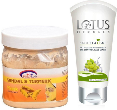 

Pink Root SANDAL TURMERIC MASK 500G WITH LOTUS OIL CONTROL FACEWASH(Set of 2)