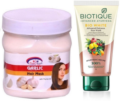 

Pink Root GARLIC HAIR MASK 500G WITH WHITE FAIRNESS FACEWASH(Set of 2)