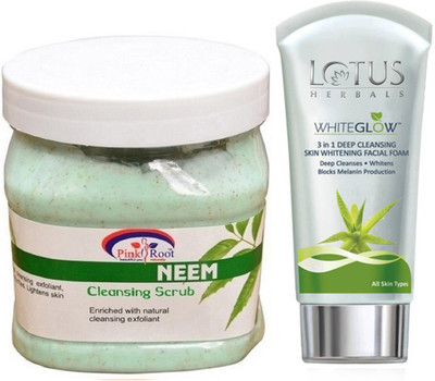 

Pink Root NEEM SCRUB 500G WITH LOTUS SKIN WHITENING FACEWASH(Set of 2)