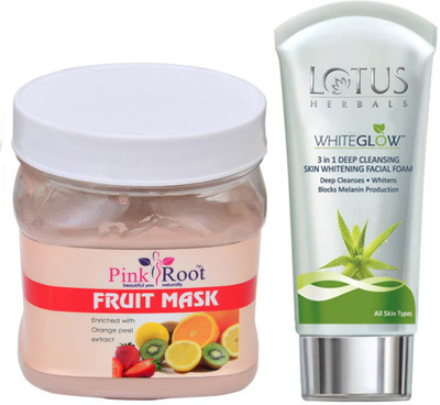 

Pink Root FRUIT MASK 500G WITH LOTUS SKIN WHITENING FACEWASH(Set of 2)