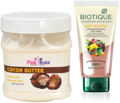 Pink Root COCOA BUTTER CREAM 500G WITH WHITE FAIRNESS FACEWASH(Set of 2)