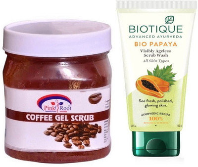 

Pink Root COFFEE GEL SCRUB 500G WITH PAPAYA FACEWASH(Set of 2)