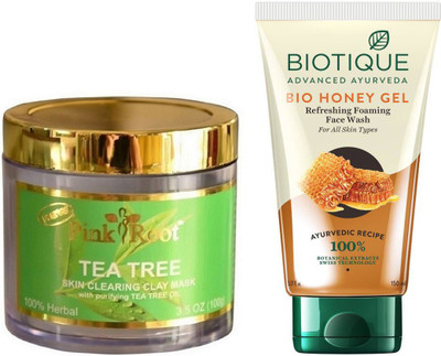 

Pink Root TEA TREE MUD MASK 100G WITH HONEY FACEWASH(Set of 2)