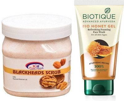

Pink Root BLACKHEAD SCRUB 500G WITH BIOTIQUE HONEY FACEWASH(Set of 2)
