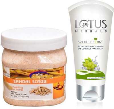 

Pink Root SANDAL SCRUB 500G WITH LOTUS OIL CONTROL FACEWASH(Set of 2)