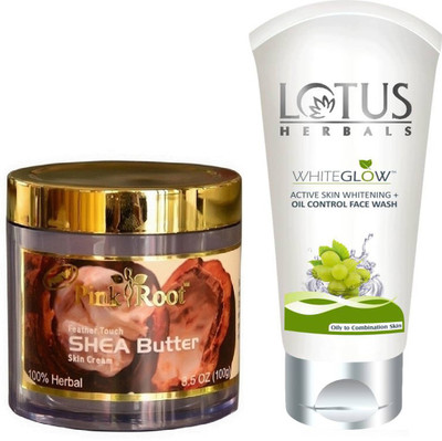 

Pink Root SHEA BUTTER CREAM 100G WITH LOTUS OIL CONTROL FACEWASH(Set of 2)