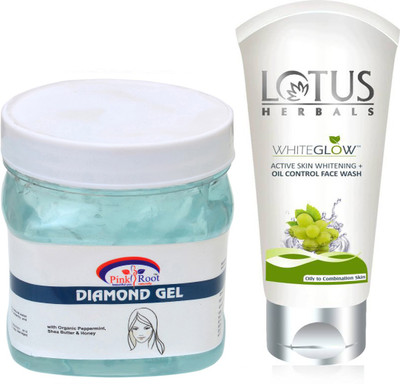 

Pink Root DIAMOND GEL 500G WITH LOTUS OIL CONTROL FACEWASH(Set of 2)