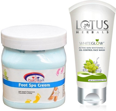 

Pink Root FOOT SPA CREAM 500G WITH LOTUS OIL CONTROL FACEWASH(Set of 2)