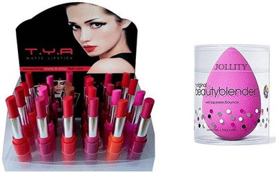 

jollity Blender Puff And TYA Matte Lipstick Of 24 Colors(Set of 2)