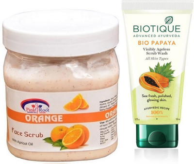 

Pink Root ORANGE SCRUB 500G WITH BIOTIQUE PAPAYA FACEWASH(Set of 2)