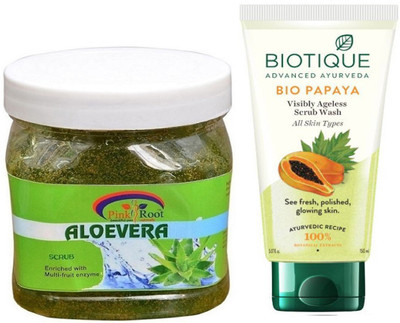 

Pink Root ALOEVERA GEL SCRUB 500G WITH BIOTIQUE PAPAYA FACEWASH(Set of 2)