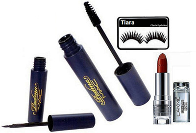 

tiara Eyelashes , Mac Padma Eyeliner & Mascara , Lakme Enrich Lipstick(Set of 4)