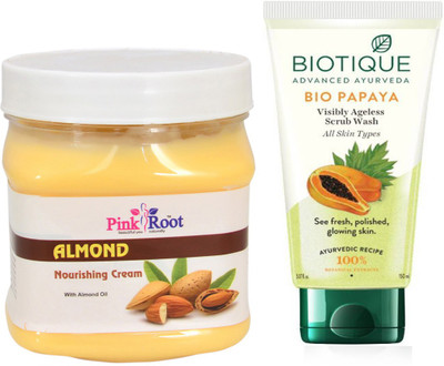 

Pink Root ALMOND CREAM 500G WITH PAPAYA FACEWASH(Set of 2)