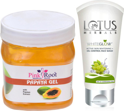 

Pink Root PAPAYA GEL 500G WITH LOTUS OIL CONTROL FACEWASH(Set of 2)