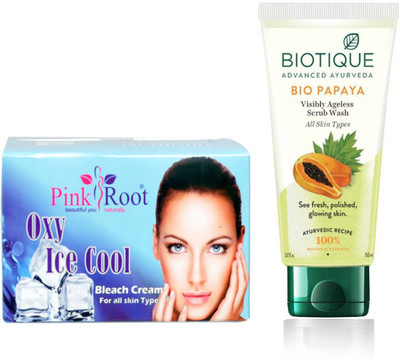 

Pink Root OXY ICE COOL BLEACH 250G WITH BIOTIQUE PAPAYA FACEWASH(Set of 2)